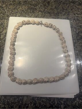 Hand Crafted Cream Howlite Skull Bead Necklace - Artisan Statement
